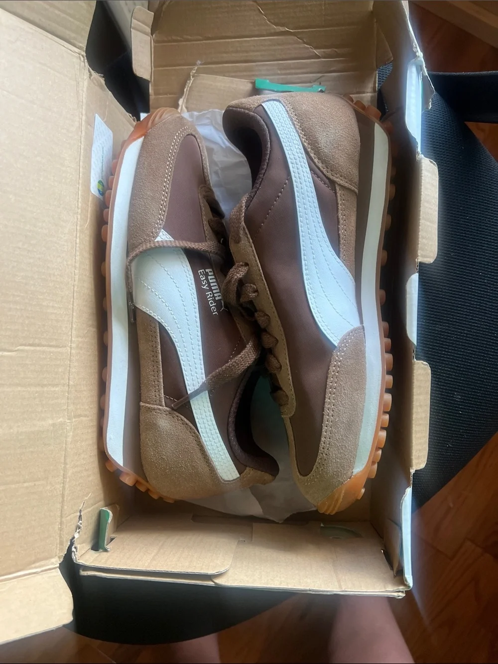 Puma Easy Rider Brown and White Suede Athletic Sneaker